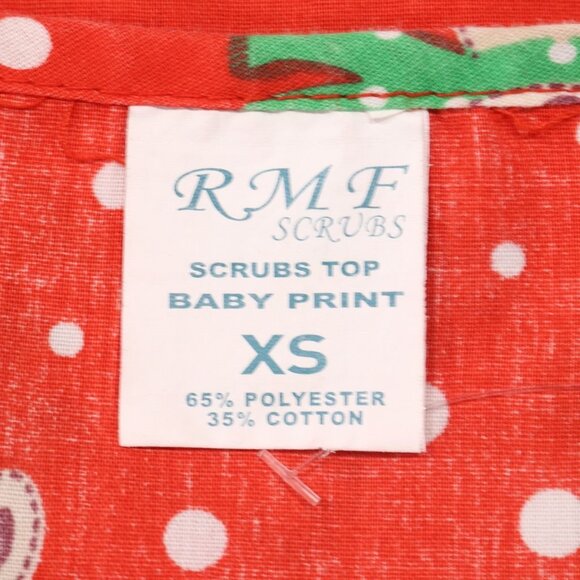 Womens Red RMF Scrubs XS Baby Reindeer Christmas Medical Top VTG Shirt - Picture 8 of 9